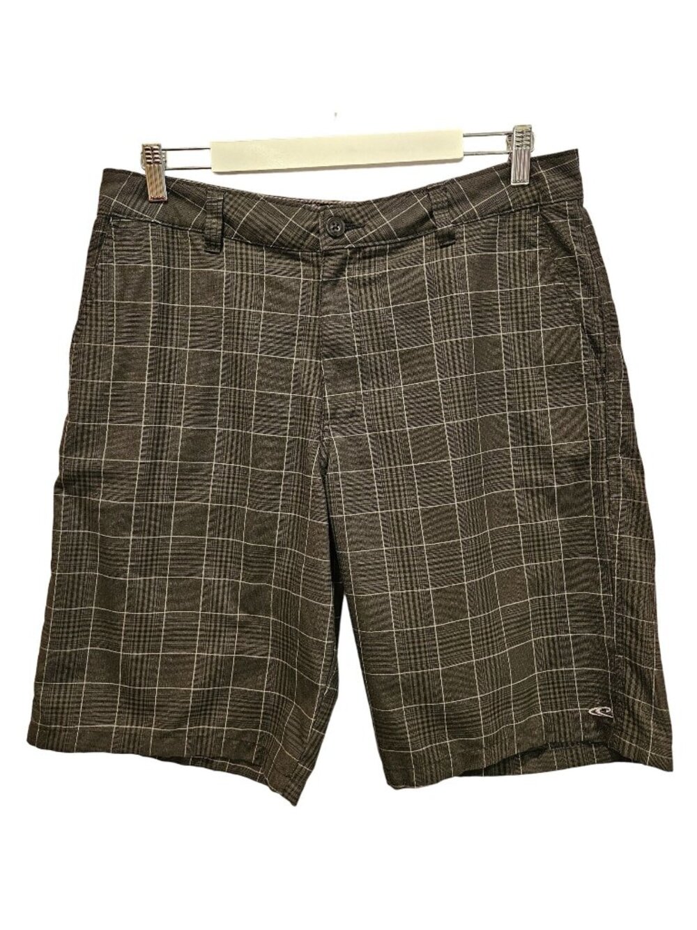Oneill Shorts Mens 34 Plaid Black gray flat front Golf walking casual business l